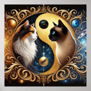 Katzen symbolisieren Balance mit einem Yin Yang Poster