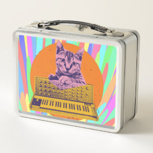 Katzen-Synthesizer-Musikproduzent-Design Metall Brotdose