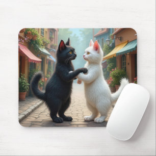 Katzen tanzen langsam auf der Cobblestone Street Mousepad