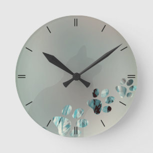 Katzen-Tatzen-hellblaues Schwarzes Runde Wanduhr