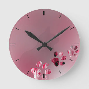 Katzen-Tatzen-sauberes Rosa Runde Wanduhr