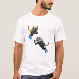 Katzen-Tauchfahrer tauchen zusammen T-Shirt