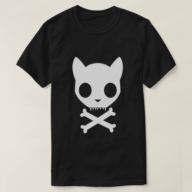 Katzen-Totenkopf mit gekreuzter Knochen T-Shirt (Design vorne)