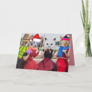 KATZEN TRAGEN KLEIDUNG RETRO FREUNDINNEN WEIHNACHT KARTE