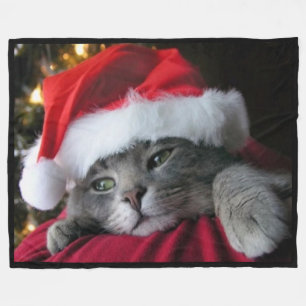 Katzen-tragende Weihnachtsmannmütze-Fleece-Decke Fleecedecke