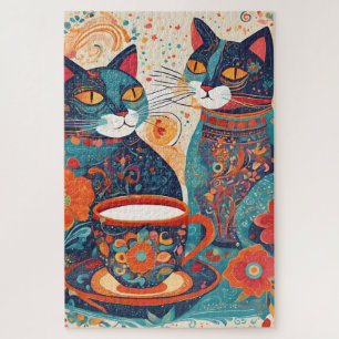Katzen trinken Kaffee Rätsel Puzzle