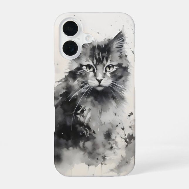 Katzen-Tuschemalerei iPhone 16 Hülle (Rückseite)