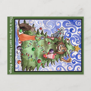 Katzen u. ihr Mensch u. ein Weihnachtsbaum Feiertagspostkarte