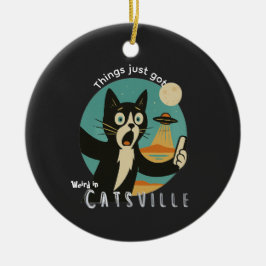 Katzen UFO Alien Paranormal lustiges Selfie Keramik Ornament