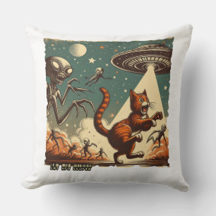Katzen-UFO-Selfie: Vintage-Invasion #02 Kissen. Kissen