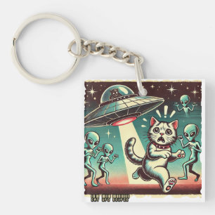 Katzen-UFO-Selfie: Vintage-Invasion #02 Schlüsselanhänger