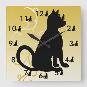 Katzen-Uhr-schwarze Katzen verziertes modernes Quadratische Wanduhr