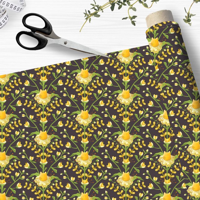 Katzen und Blume Blumenkohl Stoff (Cats and flowers floral pattern.)
