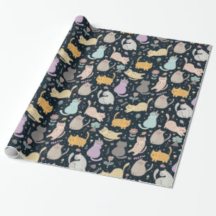 Katzen und Blume Designpapier Geschenkpapier