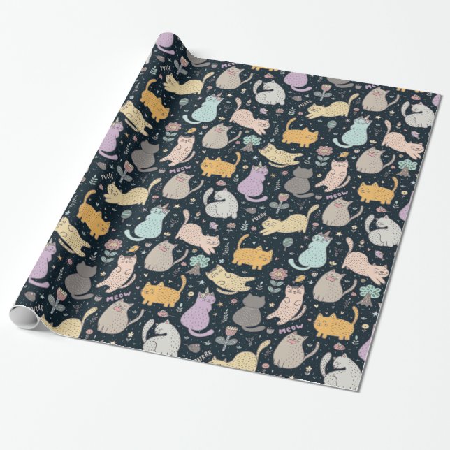 Katzen und Blume Designpapier Geschenkpapier (Ungerollt)
