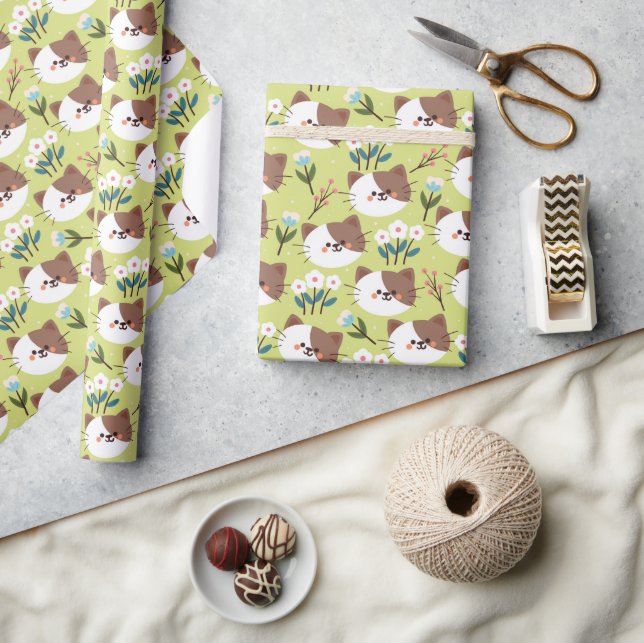 Katzen und Blume Geschenkpapier (Kunsthandwerk)