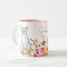 Katzen und Blume Personalisiert, rosa und weiß