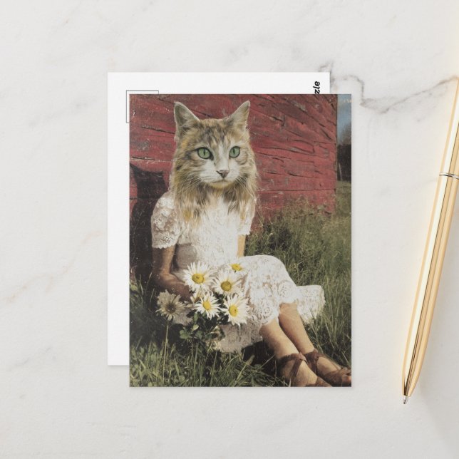 Katzen und Blume Postkarte (Vorderseite/Rückseite Beispiel)