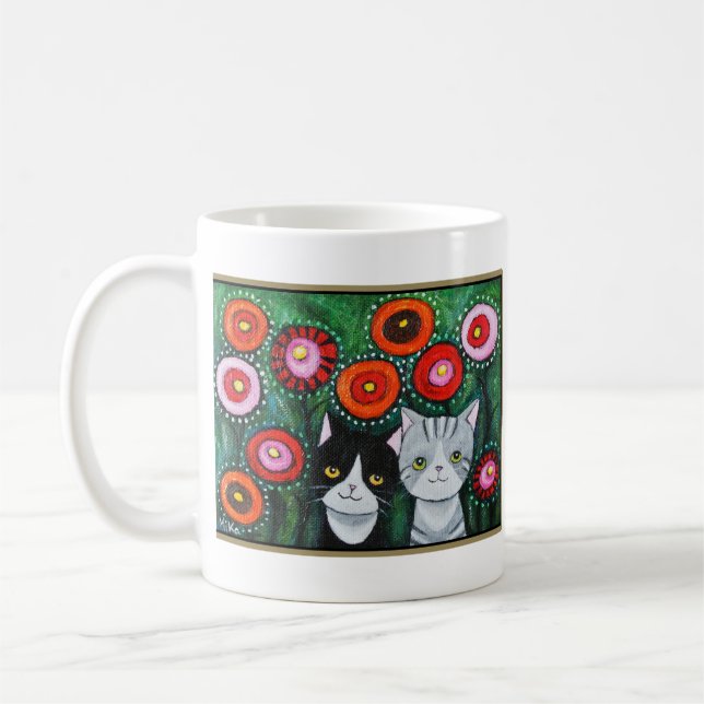 Katzen-und Blumen-bunte Tasse (Links)