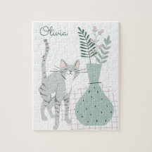 Katzen und Boho-Blume Zeichnete Personalisiert