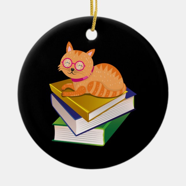 Katzen und Bücher Keramik Ornament (Vorne)