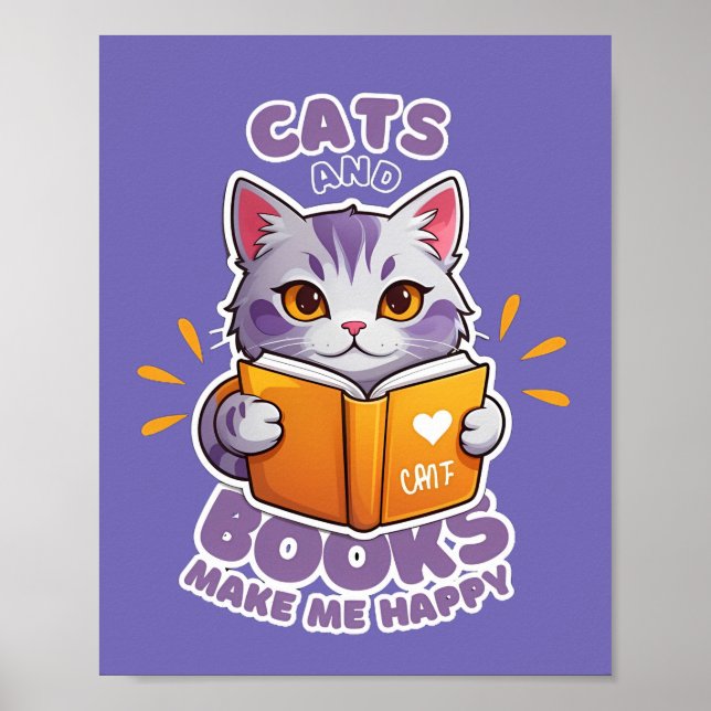 Katzen und Bücher machen mich glücklich Poster (Vorne)