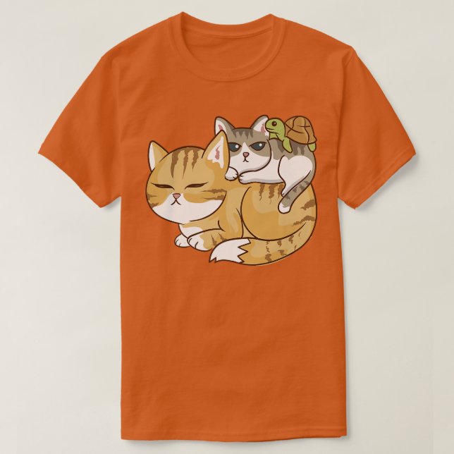 Katzen und ein Schildkrötenpile Niedlich Kawaii An T-Shirt (Design vorne)