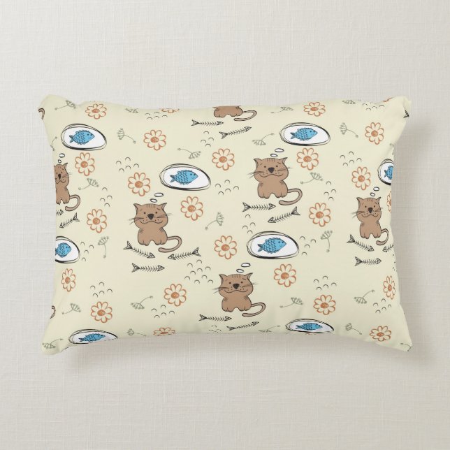 Katzen- und Fischmuster Dekokissen (Vorderseite)