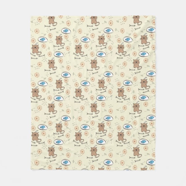 Katzen- und Fischmuster Fleecedecke (Vorderseite)