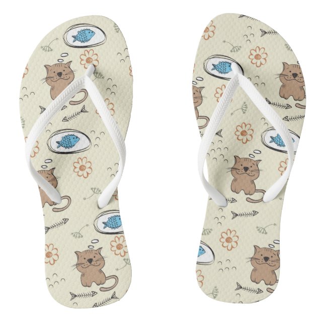 Katzen- und Fischmuster Flip Flops (Fußbett)