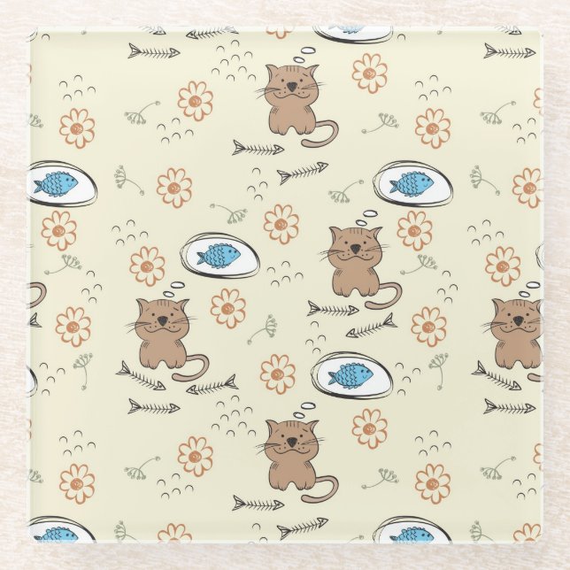 Katzen- und Fischmuster Glasuntersetzer (Vorderseite)