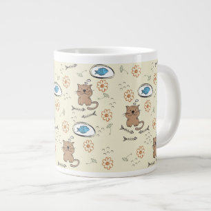 Katzen- und Fischmuster Jumbo-Tasse