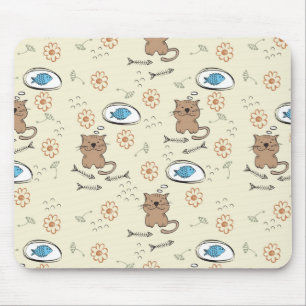 Katzen- und Fischmuster Mousepad
