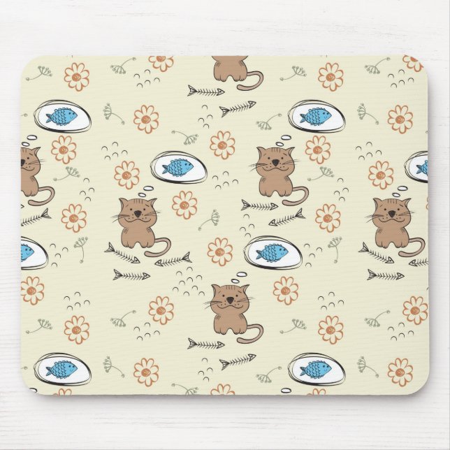 Katzen- und Fischmuster Mousepad (Vorne)