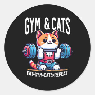 Katzen und Fitnessstudio Workout Lustiges Kitten B Runder Aufkleber