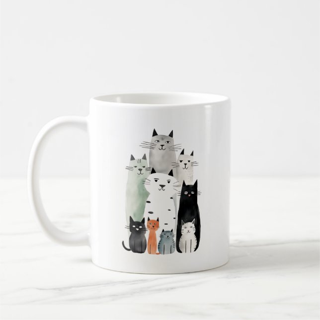 Katzen und Freunde Wasserfarbe Gouache Illustratio Kaffeetasse (Links)