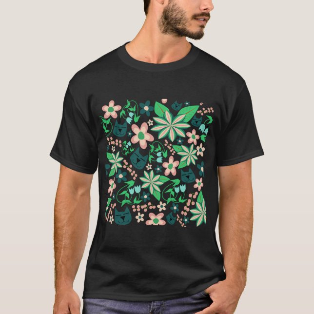 Katzen- und Frühlingsblumen T-Shirt (Vorderseite)