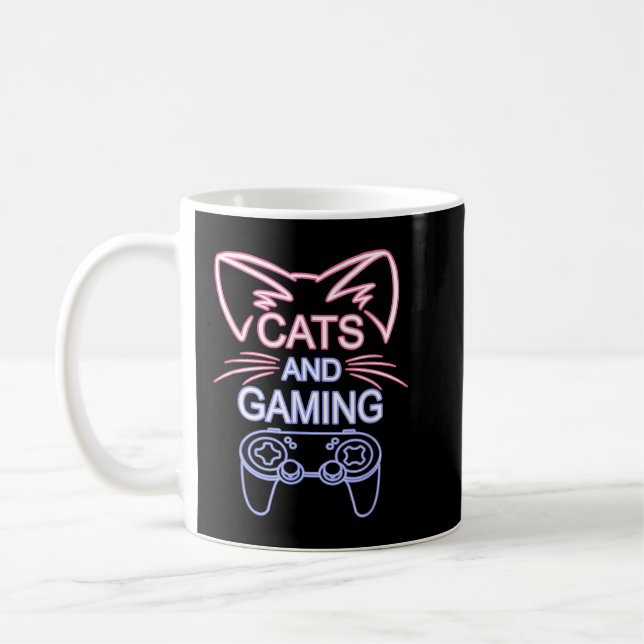 Katzen und Gaming Funny Cat Lover Gaming Gift Game Kaffeetasse (Links)