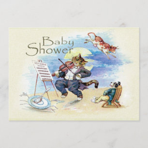 Katzen-und Geigen-Baby-Duschen-Gelb Vintag Einladung