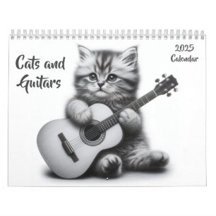 Katzen und Gitarren Schwarz und Weiß 2025 Kalender