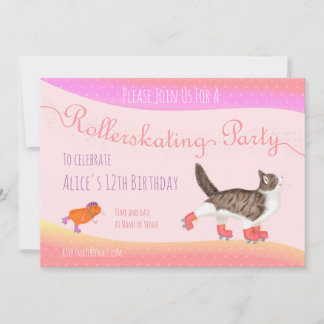 Katzen- und Guinea-Rollerskier-Party Einladung