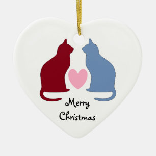 Katzen und Herz frohe Weihnachten Keramik Ornament