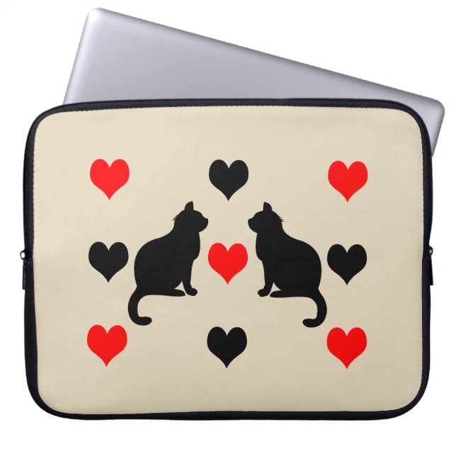 Katzen und Herz-Muster Laptopschutzhülle (Vorderseite)