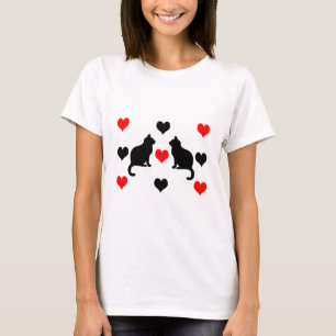 Katzen und Herz-Muster T-Shirt