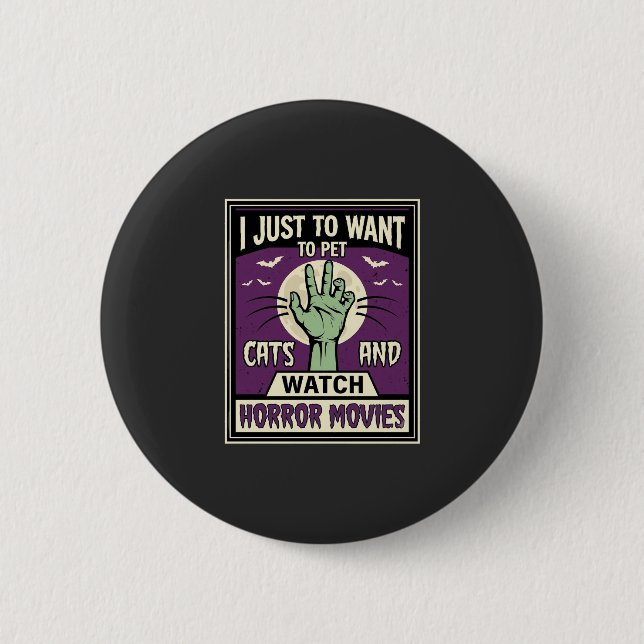 Katzen Und Horrorfilme Halloween-Design Button (Vorderseite)