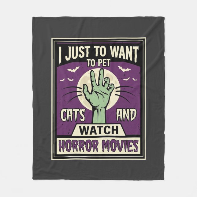 Katzen und Horrorfilme Halloween-Design Fleecedecke (Vorderseite)