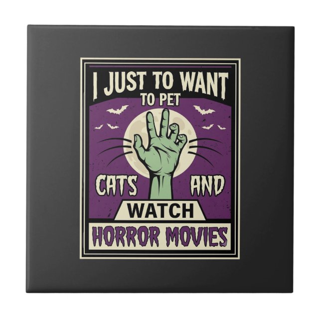 Katzen und Horrorfilme Halloween-Design Fliese (Vorderseite)
