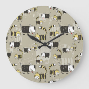 Katzen und Hunde: Funny Seamless Texture Große Wanduhr