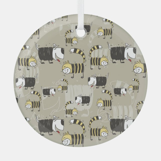 Katzen und Hunde: Funny Seamless Texture Ornament Aus Glas (Vorderseite)