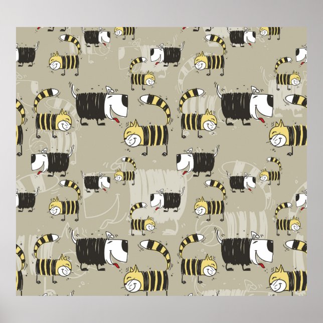 Katzen und Hunde: Funny Seamless Texture Poster (Vorne)